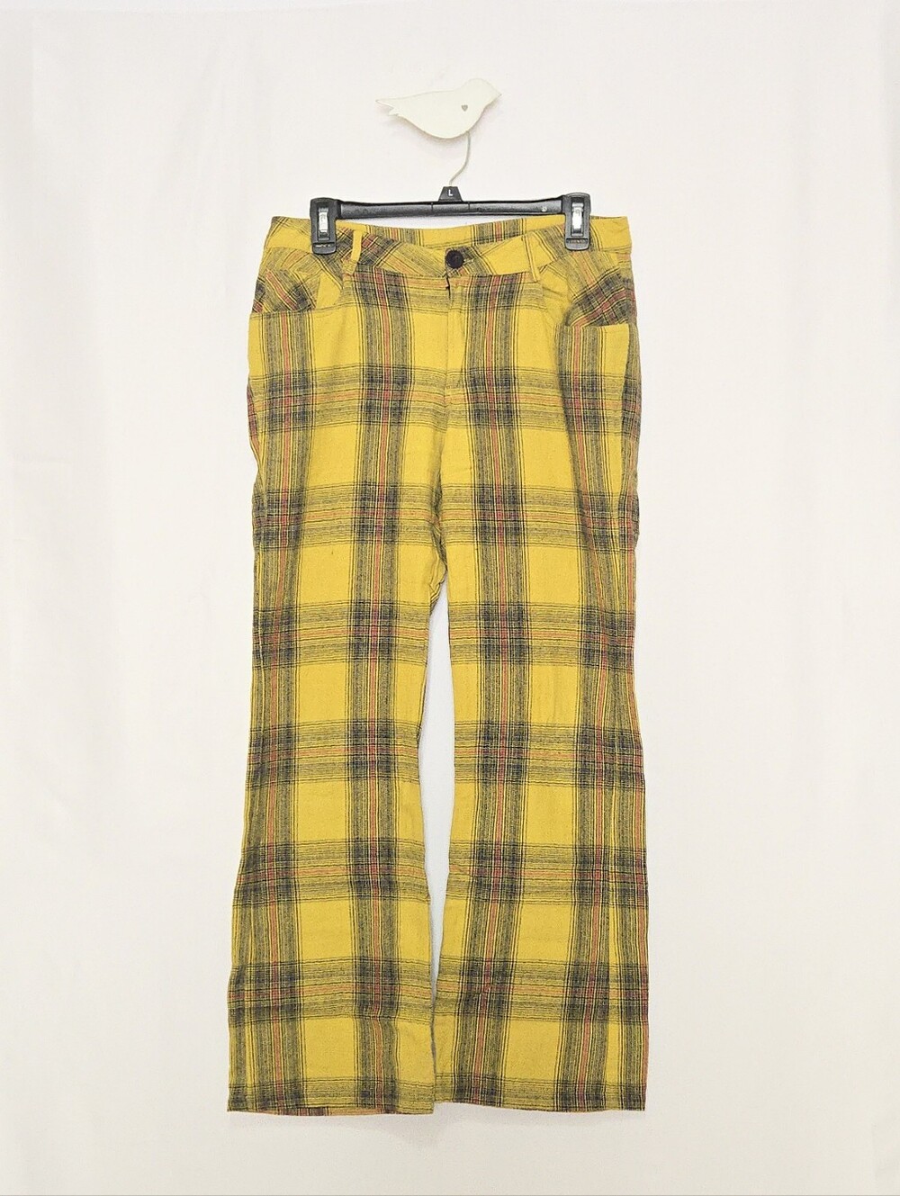 UNIF Yellow Plaid Flare Pants - Tartan Plaid - 90s Grunge - Retro Punk - Size 27